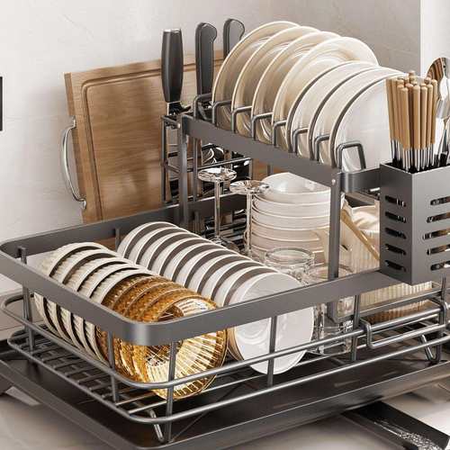 碗碟收纳架沥水篮碗架碗盘碗筷放碗盘子双层新款不锈钢厨房置物架