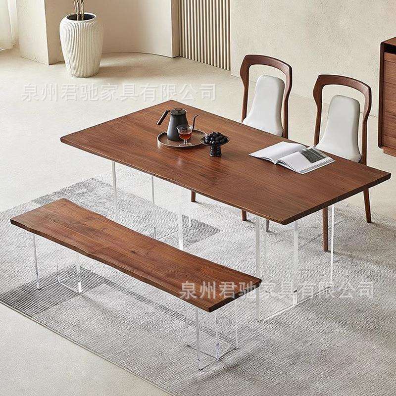 北美黑胡桃木餐桌亚克力悬浮书桌茶桌樱桃木松木实木家用办公简约