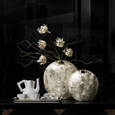 幻彩珠光白色陶瓷花瓶轻奢高级感软装样板间客厅餐桌边柜茶几摆件