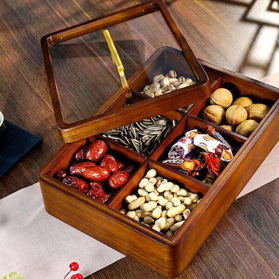 2022新款实木干果盘收纳盒客厅家用创意中式长方形糖果盒