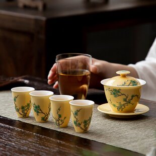 旅行茶具套装 便携式 户外露营旅游泡茶玻璃公杯随行盖碗四杯皮包