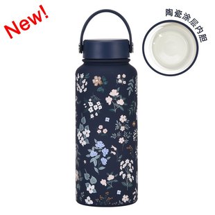 1L大容量保温杯广口便携真空运动水壶陶瓷涂层内胆印花水杯 新款