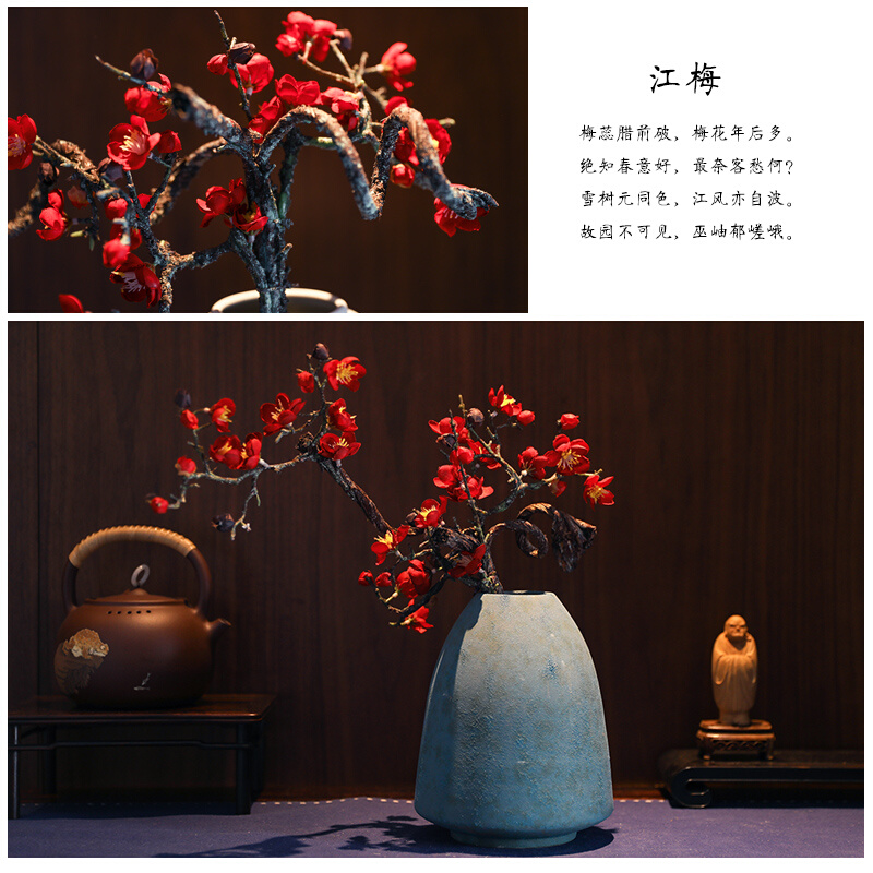 定制长枝造型傲骨腊梅单枝桃花绢花干花卧室客厅落地插花花瓶花艺