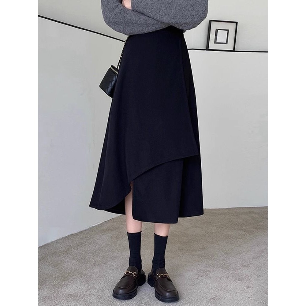 不规则开叉半身裙女气质空调裙新款高腰遮胯显瘦a字大摆中长伞裙,女装/女士精品,大码半身裙,淘宝优惠券,粉丝福利购,淘宝优惠卷