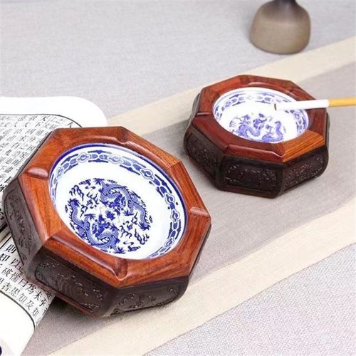 红木烟灰缸办公室客厅中式个性复古D实木质潮流多功能瓷盆黑檀烟