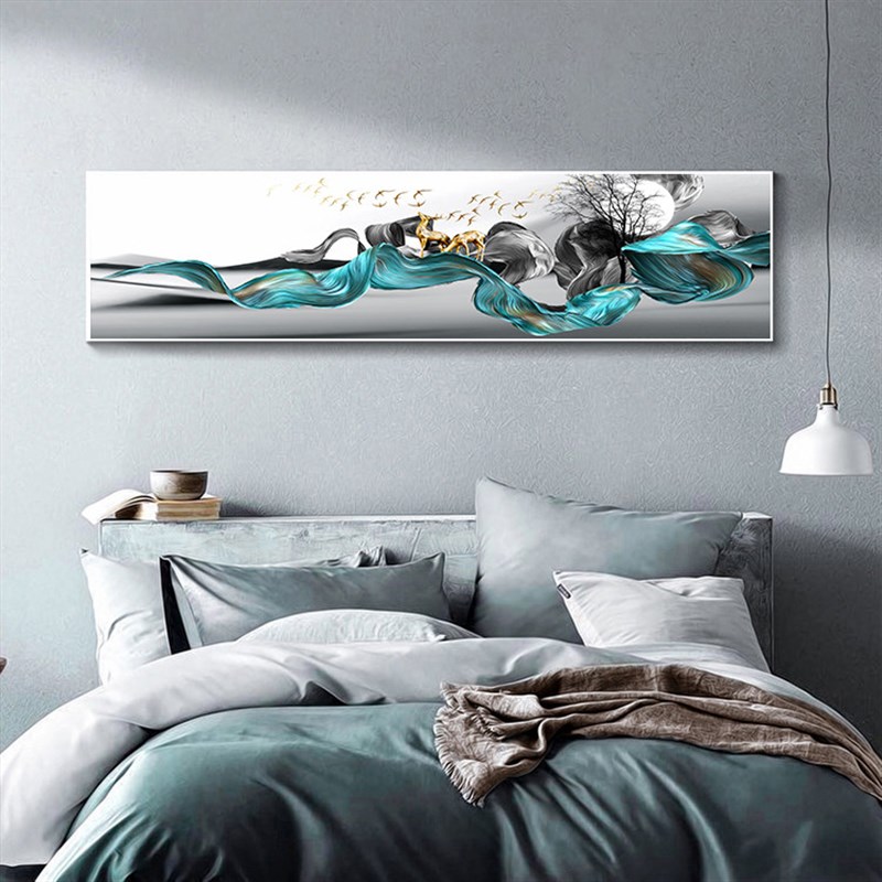轻奢客厅装饰g画现代简约晶瓷画沙发背景墙卧室横版床头叠加挂画