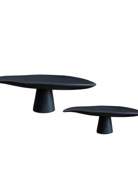 北欧白色陶瓷h水果盘客厅茶几摆件 新中式高脚果盘 美式树叶果盘