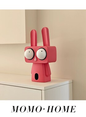 MOMO 手绘卡通红白大眼兔子树E脂摆件家居软装玄关客厅工艺品