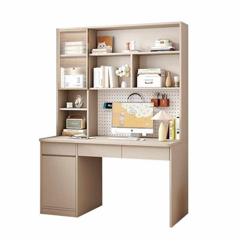 实木书桌书柜一体带洞洞板收纳台式电脑桌卧室Q简约家用学生写字