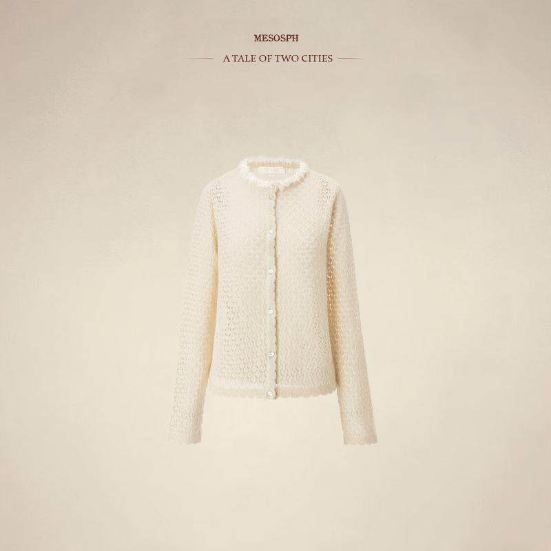 mesosph麝香雾语 意大利进口真丝雾织手工钩花菱格浣熊羊毛开衫