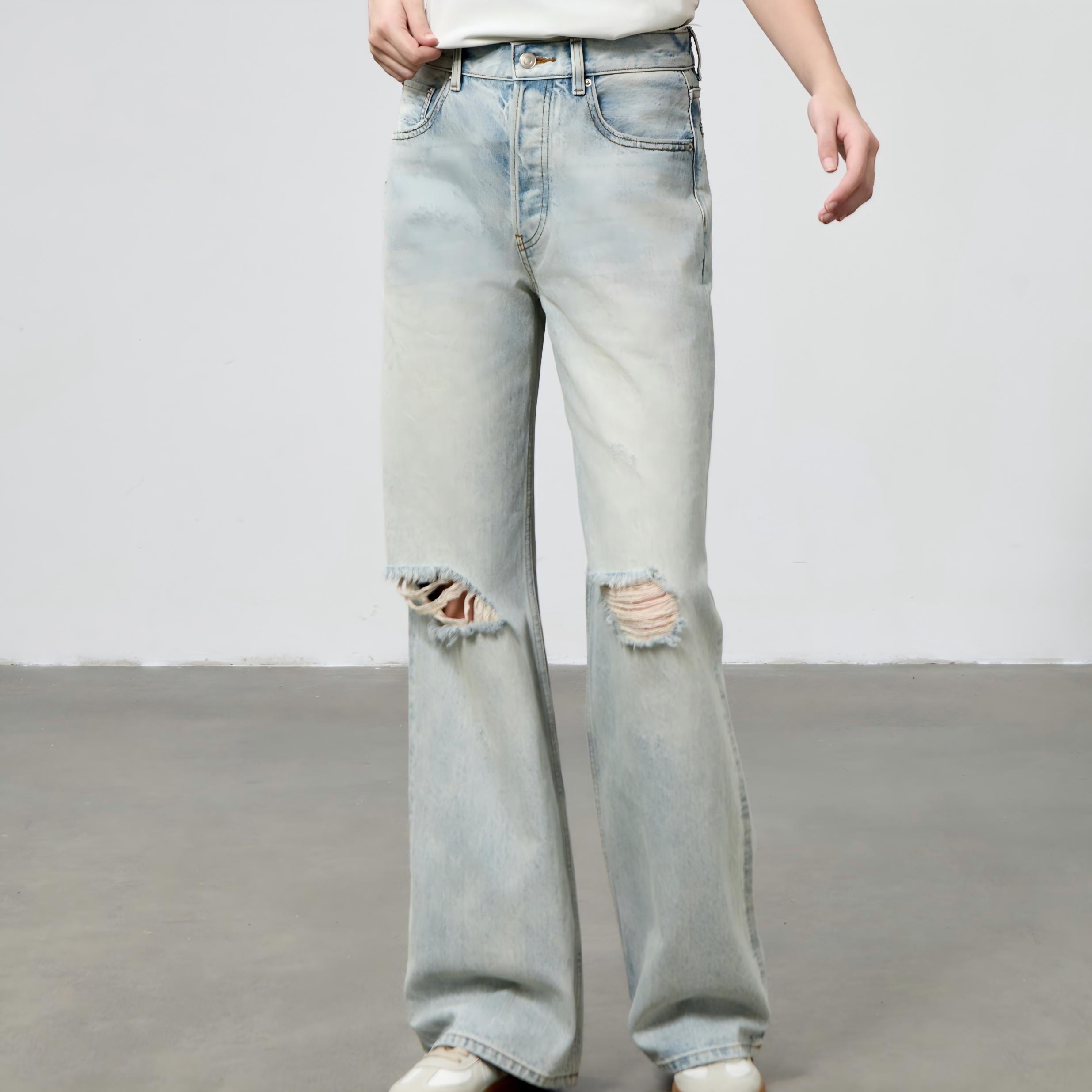 mesosph破洞牛仔裤百搭长裤高腰