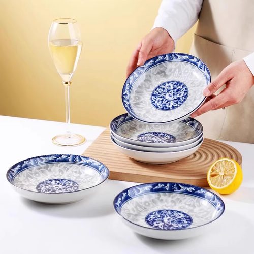 吾安碗饭盘瓷圆形中国风7英寸