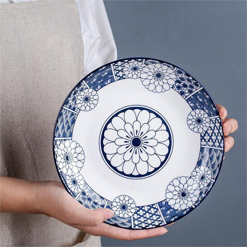 新款青花瓷陶瓷盘子菜盘家用饭盘汤盘果盘餐盘微波炉餐具菜碟子