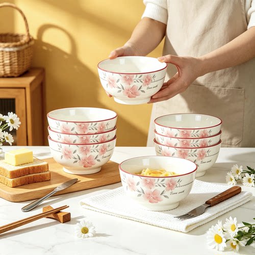 奶油系花朵陶瓷碗碟10只