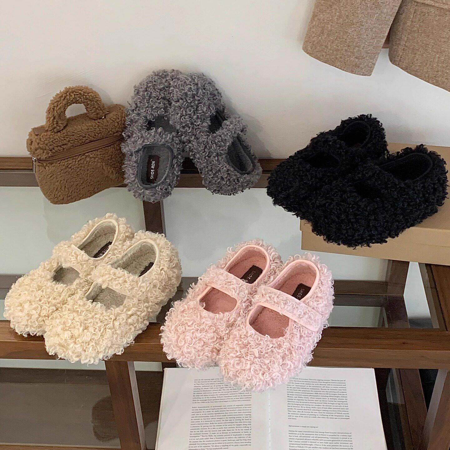 SHOE-REN 2026冬款羊羔毛毛鞋女外穿厚底加绒保暖豆豆鞋舒适棉鞋