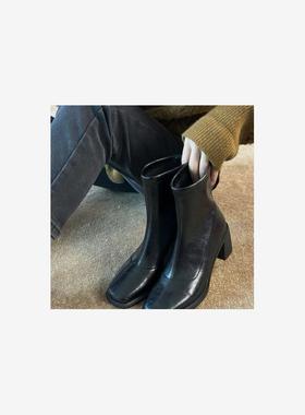 rubywu【小方头瘦瘦靴】方头粗跟瘦瘦靴女百搭显瘦通勤高跟短靴