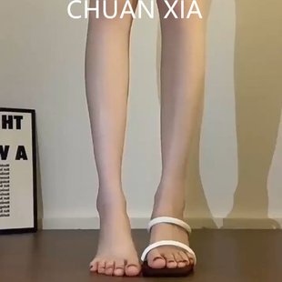 简约百搭露趾凉拖鞋 气质高跟鞋 女时尚 法式 一脚蹬坡跟凉鞋 羊皮版