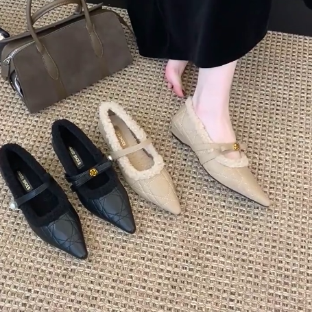 羊皮版~法式山茶花尖头单