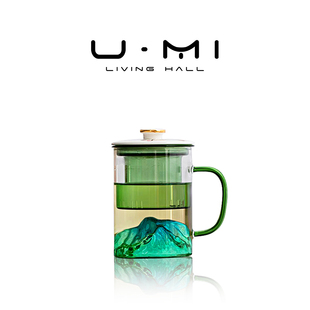 翠山 LIVING 杯具耐热玻璃茶杯带盖茶水分离过滤泡茶杯
