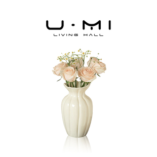 陶瓷花瓶高级感复古白色法式 LIVING 黛妃 奶油风插花器