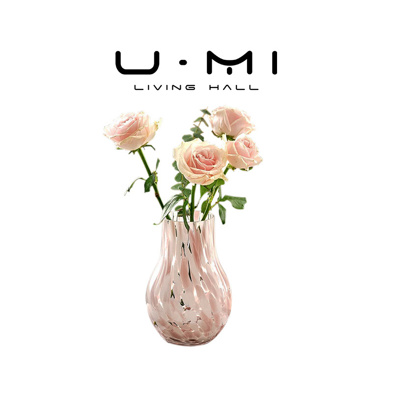 U Mi LIVING ·俊逸 |中古粉色豹纹玻璃花瓶摆件客厅水培插花鲜花,家居饰品,花瓶,淘宝优惠券,粉丝福利购,淘宝优惠卷