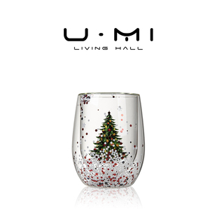 晶雪 LIVING 玻璃杯双层圣诞风高硼硅玻璃透亮咖啡杯礼物