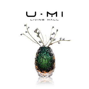 冰翡 LIVING 花瓶冰纹厚重琉璃花瓶摆件玄关客厅花器