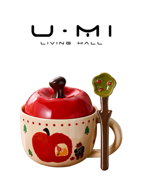 U Mi LIVING · 心存 | 陶瓷杯萌趣苹果咖啡杯杯具马克杯带盖水杯