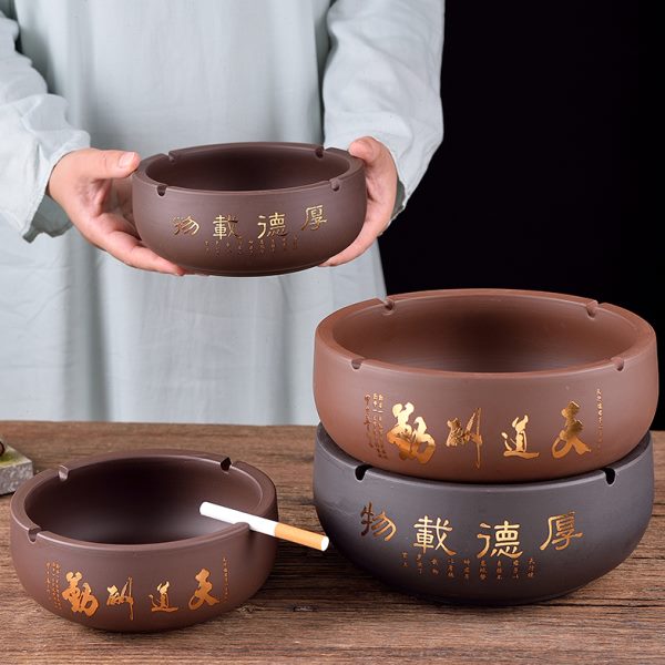 大号家用烟灰缸中式复古陶瓷 创意个性客厅缸烟缸灰酒店 时尚紫砂
