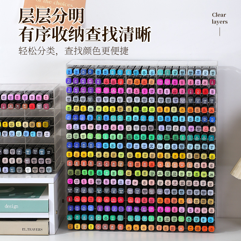 马克笔收纳架亚克力透明桌面彩笔文具店展示架美术画笔多层收纳盒