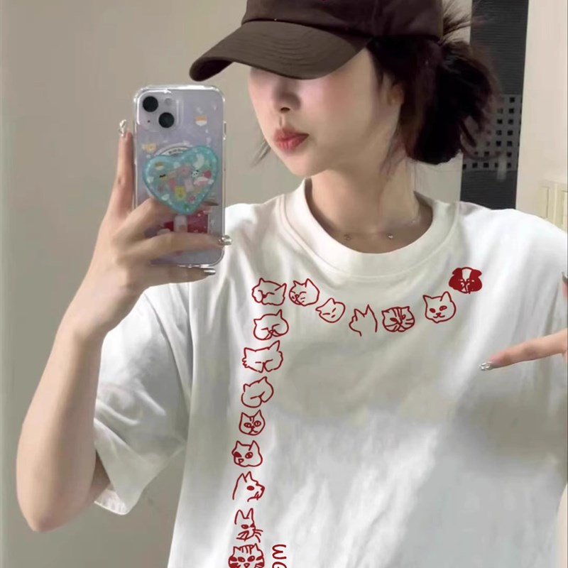 重磅美式白色短袖t恤女夏季2025新款大码宽松慵懒Z风半袖上衣