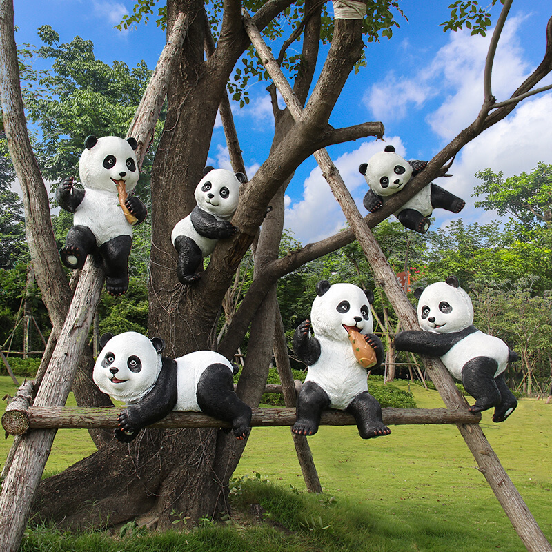 户外园林景观小品仿真爬树熊猫动物雕塑公园景区花园装饰创意摆件
