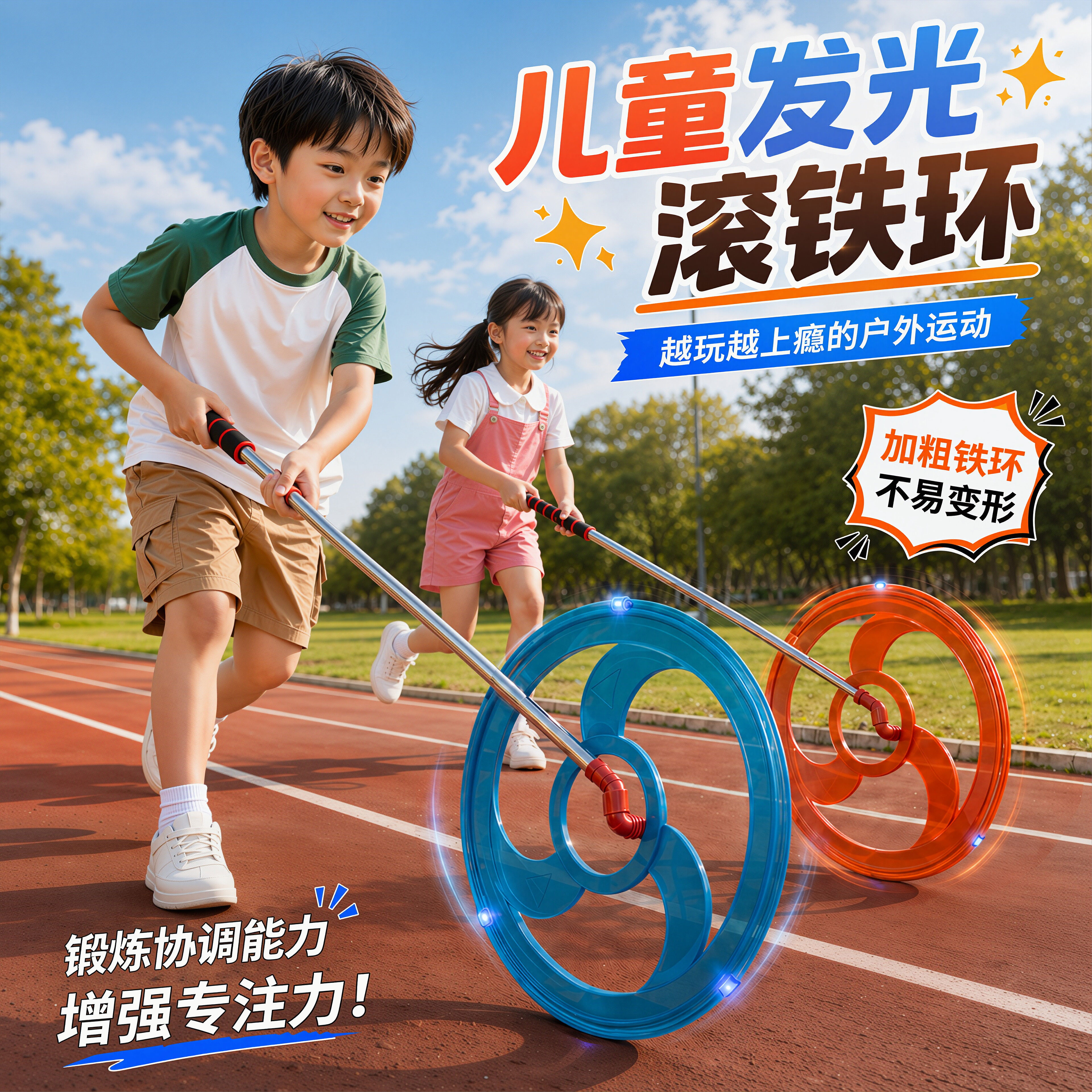 滚铁环滚铁圈小学生幼儿园推扁铁环圈大号成人怀旧玩具儿童风火轮图片