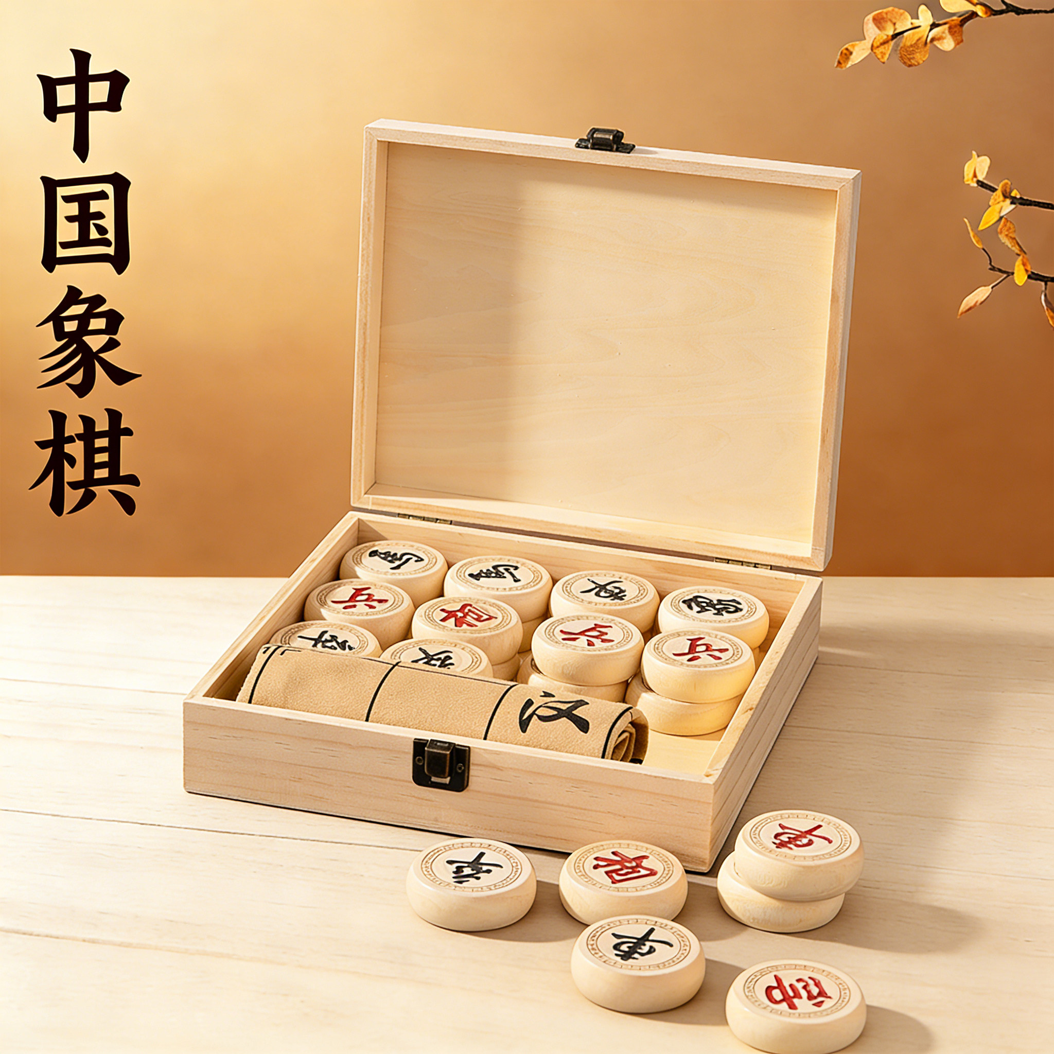 中国象棋高档桦木实木棋子木盒家用套装大号成人棋盘儿童学生便携