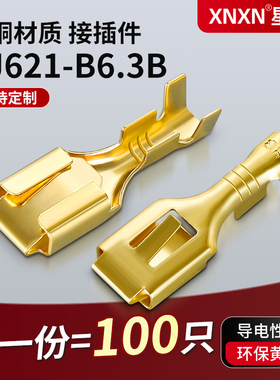 6.3mm四方插簧摩托车接线250带勾刺压线端子黄铜本色DJ621-B6.3B