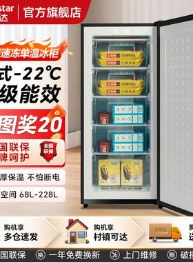 荣事达68升/228L立式冰柜家用单温冷柜-22℃全冷冻立式母乳小冰箱
