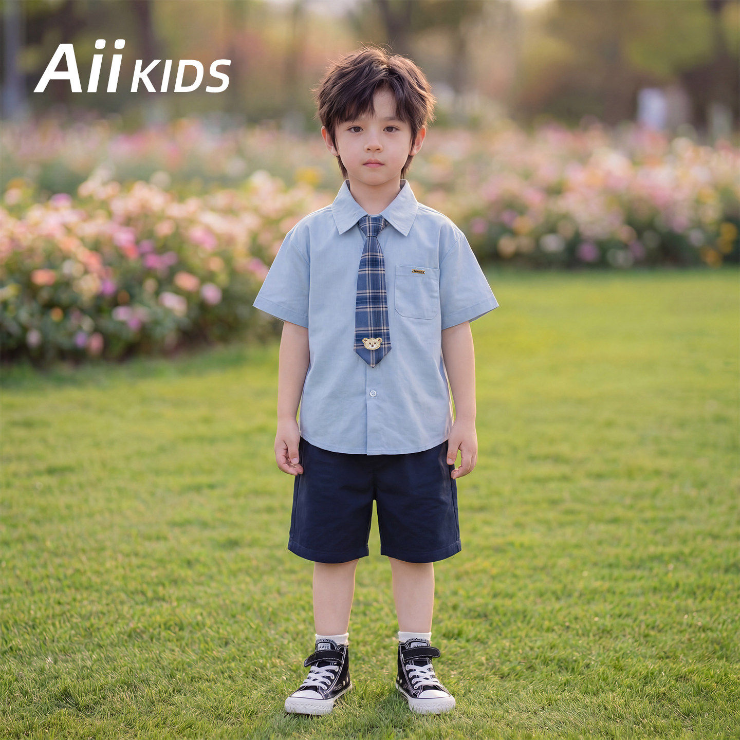 儿童礼服夏季英伦风男童西装套装短袖衬衫夏装幼儿园六一演出服装