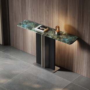 大理石不锈钢极简入户正对门聚财玄关柜靠墙边桌玄关台蓝翡翠奢石
