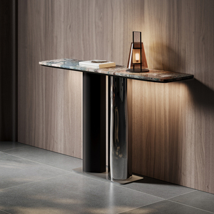 意式 极简奢石入户正对门玄关柜亚马逊蓝天然奢石大理石进门聚财桌