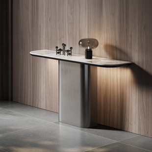 现代简约玄关台设计师款别墅高级感椭圆形玄关桌意式极简风端景台