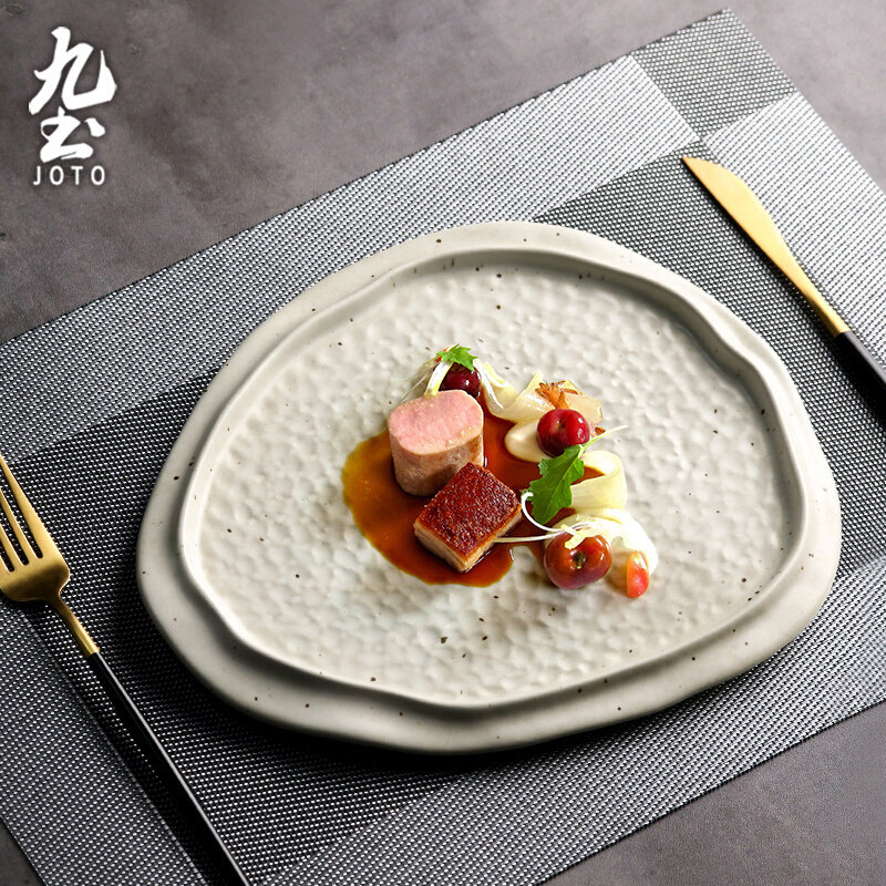 九土创意陶瓷浅盘餐具牛排餐盘家用菜盘特色意面盘不规则平盘鱼盘