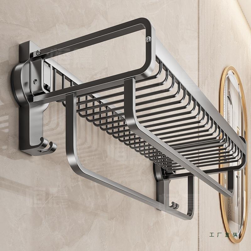 新款吸盘毛巾架卫生间免打孔浴室置物架淋浴房厕所壁挂一体收纳架
