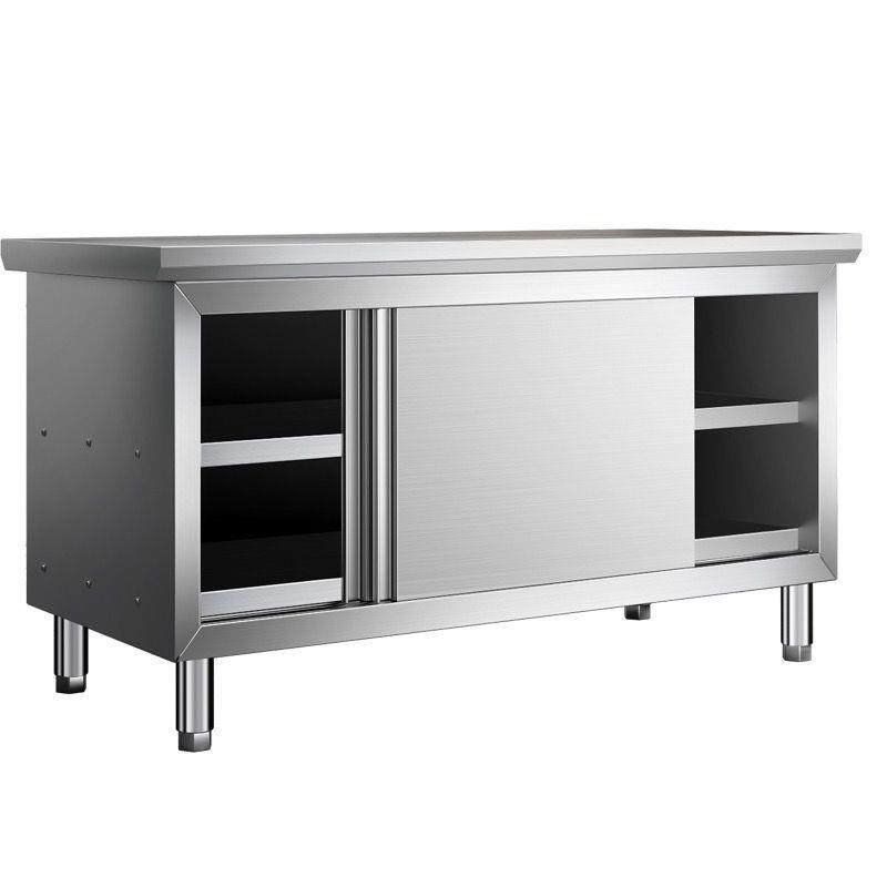 304加厚不锈钢工作台厨房操作台专用推拉门置物架面板橱柜切菜台