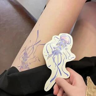 Cartoon Jellyfish Temporary Tattoo for Woman Thigh