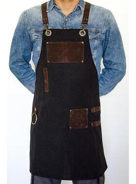 跨境工作无袖围裙欧美简约复古工匠木工汽修户外皮革围裙厂家