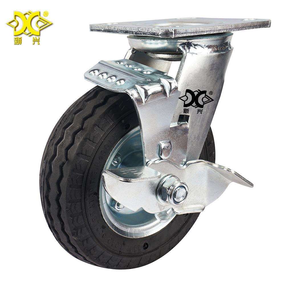 重型8寸充气橡胶脚轮 带刹车 酒店服务车房口车行李推车轮 万向轮