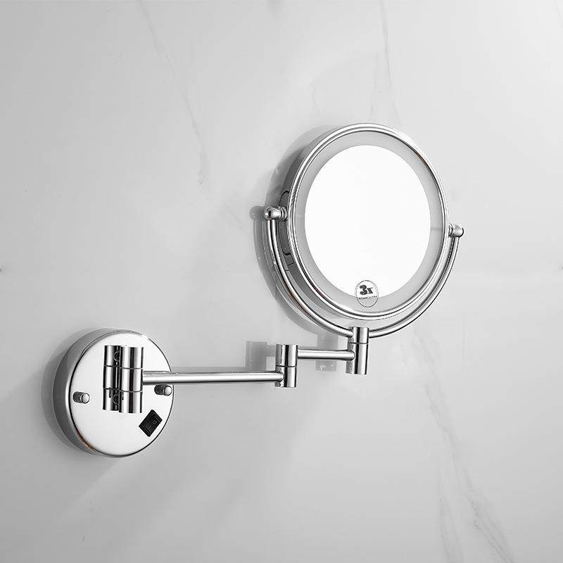 led化妆镜壁挂可伸缩折叠便捷美妆镜酒店高清浴室银镜铜镀铬镜子
