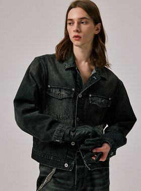 Amicus Animae百年传承日本冈山Kaihara黑灰阔型牛仔夹克 51夹克