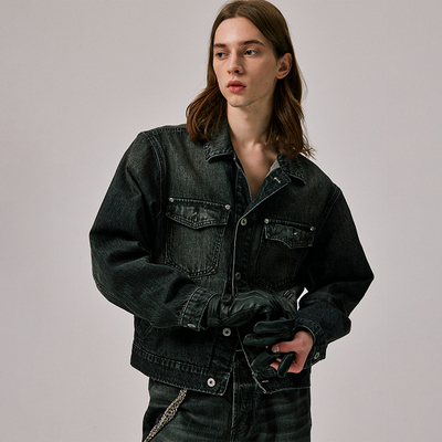 Amicus Animae百年传承日本冈山Kaihara黑灰阔型牛仔夹克 51夹克