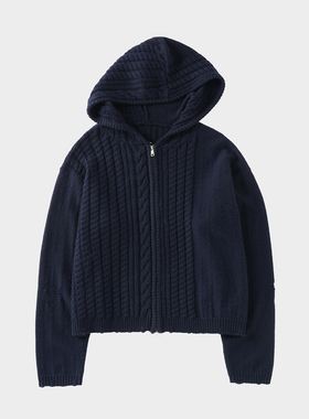 Amicus Animae 破坏不规则软糯绞花羊毛拉链连帽开衫毛衣